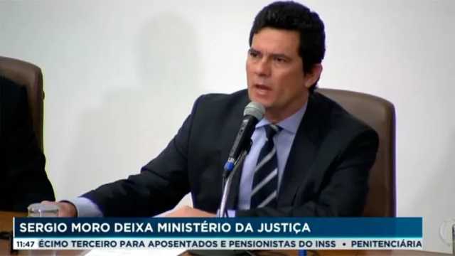 Dimisión y ruptura de Sergio Moro con el presidente Bolsonaro. (Foto: Jornal da Record)
