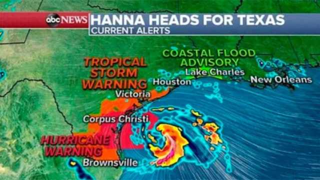 Hanna, primer huracán peligroso en el Golfo de México. (Proyección: ABC News)