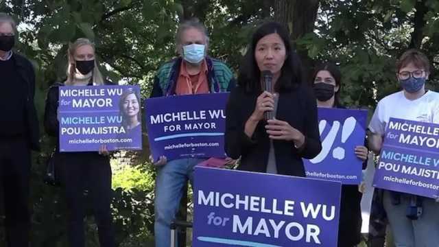 Michelle Wu en campaña para la alcaldía de la ciudad de Boston. (Foto: Wikimedia)